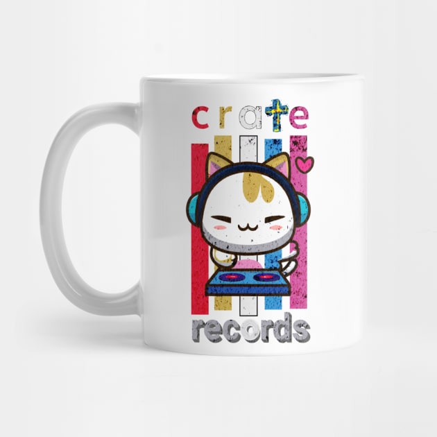 Cat DJ Kitten Cute Kawaii Music Record Company Tape Groove Psychedelic Headphones by InktuitionCo